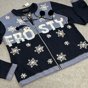 All Points Cardigan Sweater Womens Medium Frosty Wint Snowflakes Grandma
